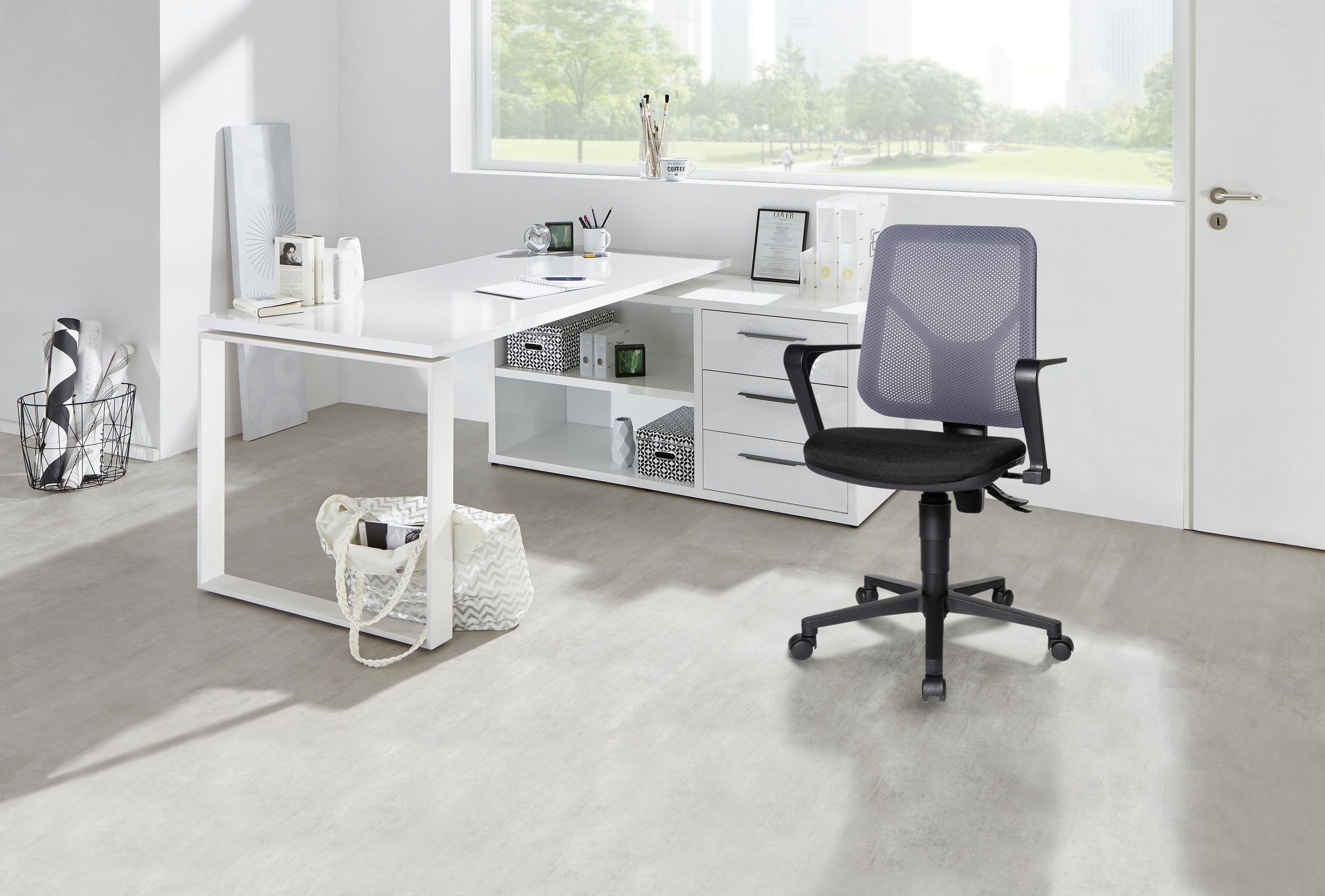 DREHSTUHL Flachgewebe, Netz Grau, Schwarz  - Schwarz/Grau, MODERN, Kunststoff/Textil (46/97-109/46cm) - Topstar