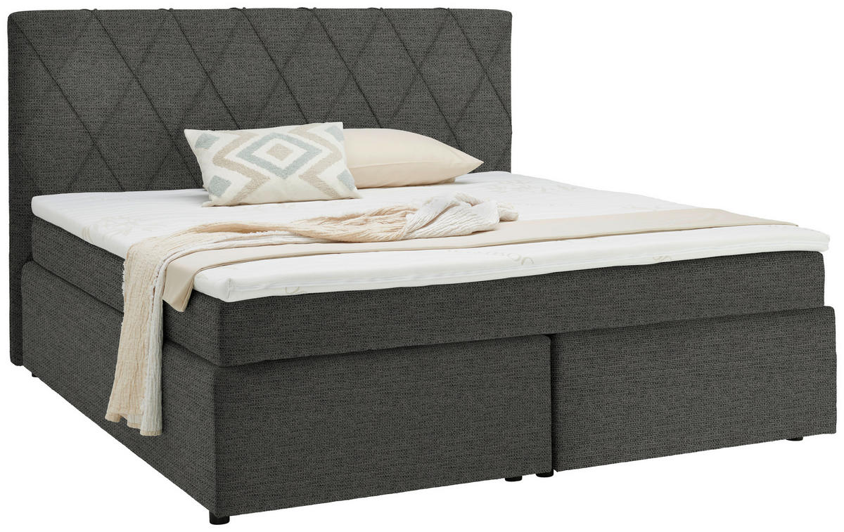 BOXSPRINGBETT 160/200 cm  in Dunkelgrau  - Dunkelgrau/Schwarz, Design, Holzwerkstoff/Kunststoff (160/200cm) - Xora