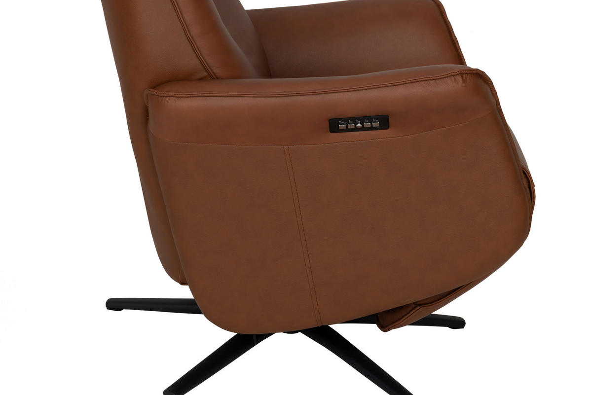 RELAXSESSEL Lederlook Echtleder    - Schwarz/Kupferfarben, Design, Leder/Holz (79/110/83cm) - Livetastic