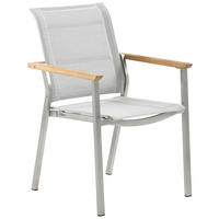 STAPELSESSEL Teakholz Edelstahl Edelstahlfarben, Hellgrau, Teakfarben  - Edelstahlfarben/Hellgrau, Design, Holz/Textil (58,5/90,5/64,5cm) - Zebra 