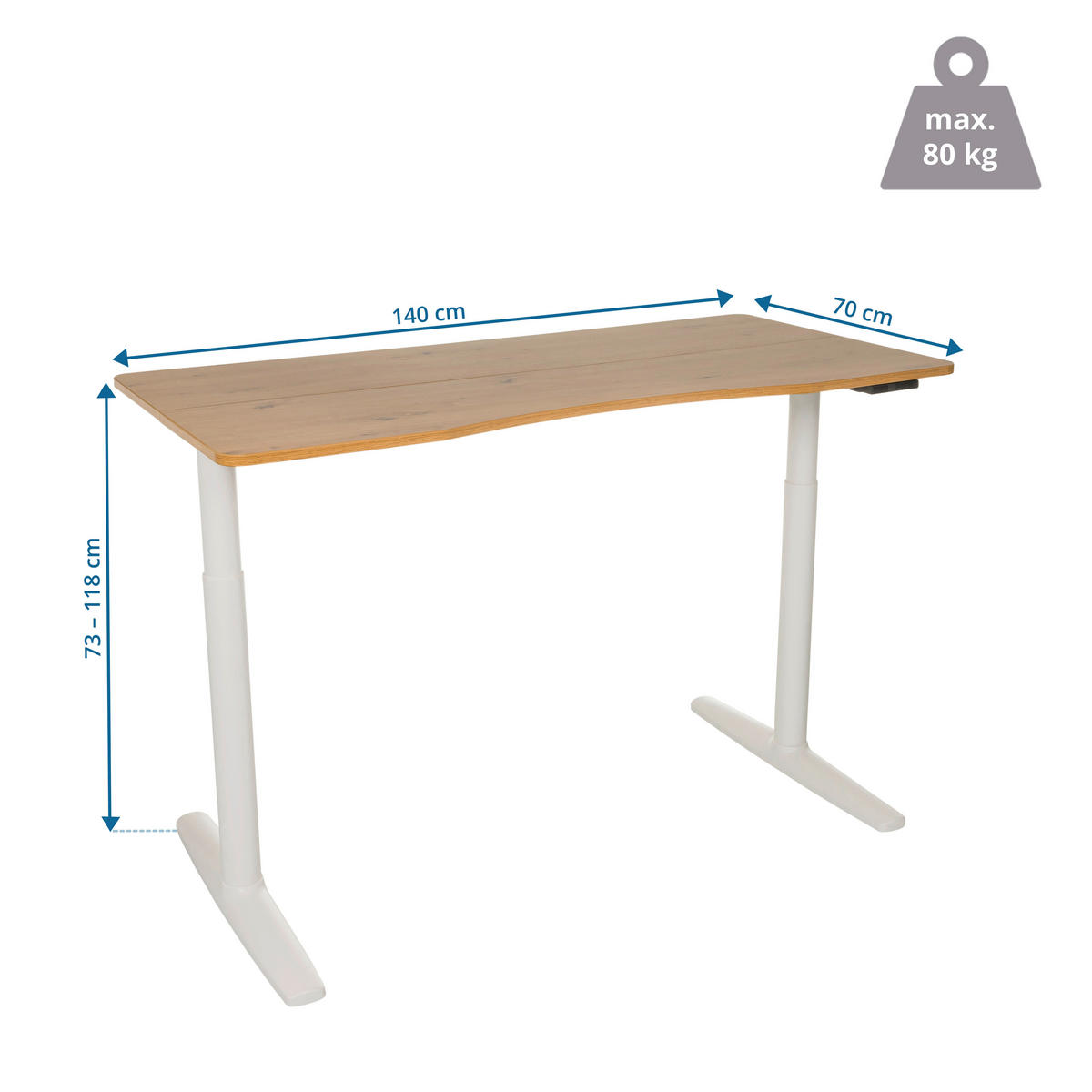 PSACÍ STŮL, barvy dubu, 140/70/73 - 118 cm - bílá/barvy dubu, Moderní, kov/kompozitní dřevo (140/70/73 - 118cm) - MID.YOU