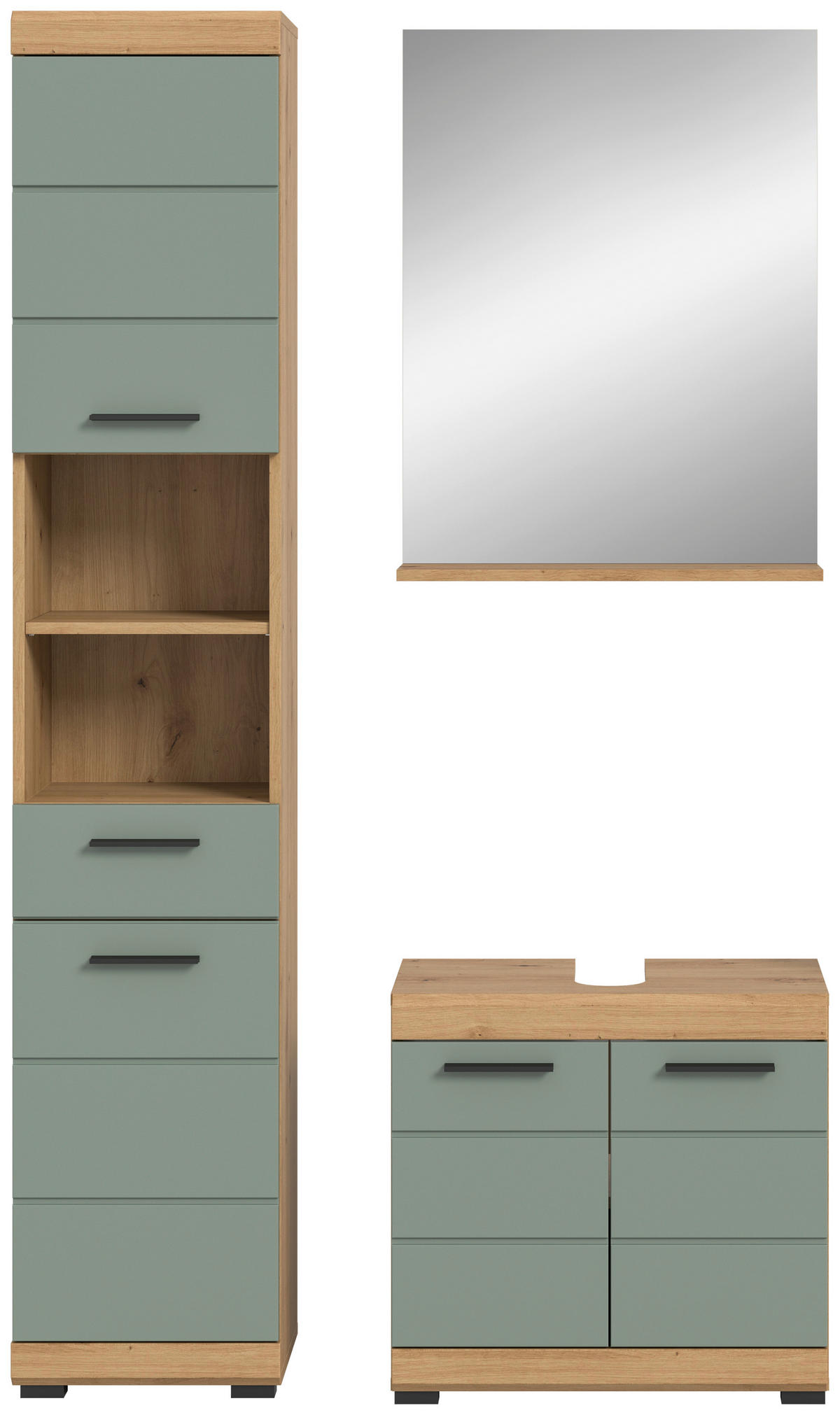 BADEZIMMER 3-teilig  in 97 cm  - Eichefarben/Salbeigrün, MODERN, Glas/Holzwerkstoff (97cm) - MID.YOU