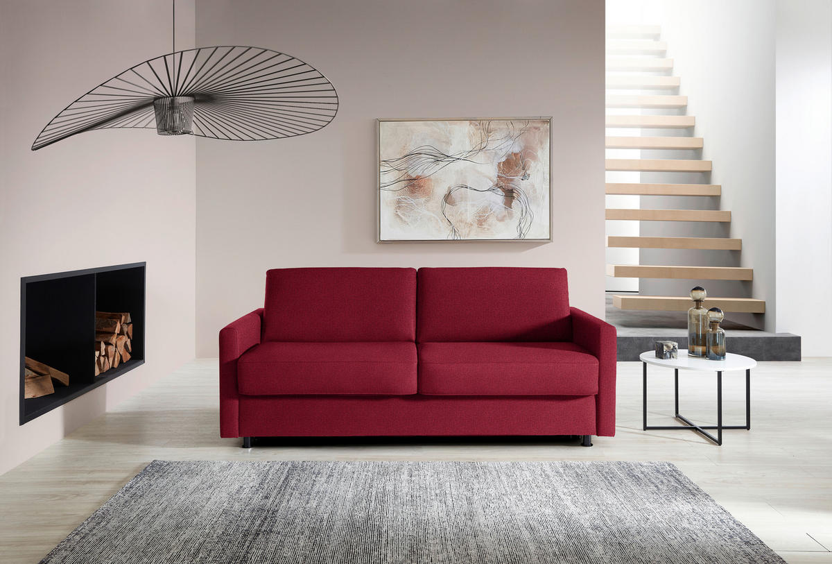 SCHLAFSOFA  in Flachgewebe Rot  - Rot/Schwarz, KONVENTIONELL, Textil/Metall (207/88/101cm) - Bali