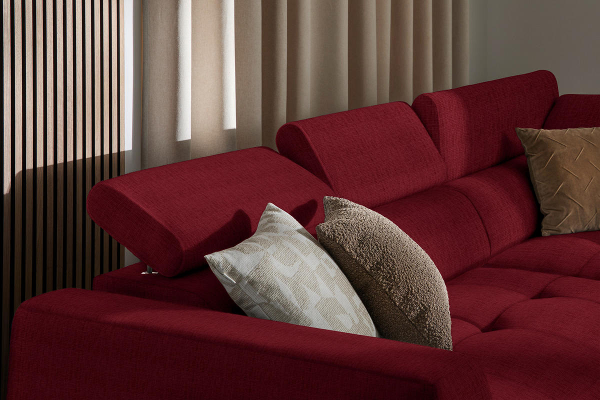 ECKSOFA in Chenille Rot  284/205 cm  - Rot/Schwarz, Design, Kunststoff/Textil (284/205cm) - Xora