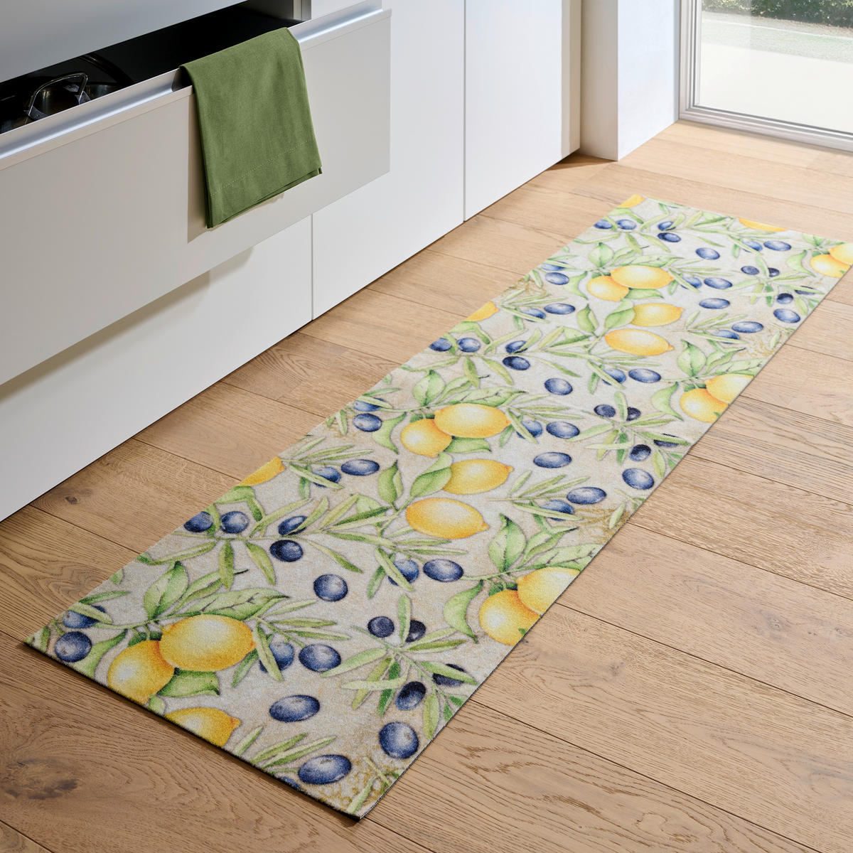 KÜCHENLÄUFER 45/150 cm Velvet Gelb, Salbeigrün, Graublau  - Graublau/Salbeigrün, ROMANTIK / LANDHAUS, Kunststoff/Textil (45/150cm) - Esposa