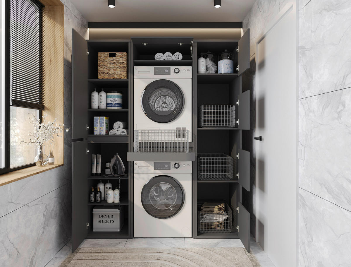 WASCHMASCHINENSCHRANK 67,5/210/67,5 cm  in Anthrazit  - Anthrazit, Basics, Holzwerkstoff (67,5/210/67,5cm) - Xora