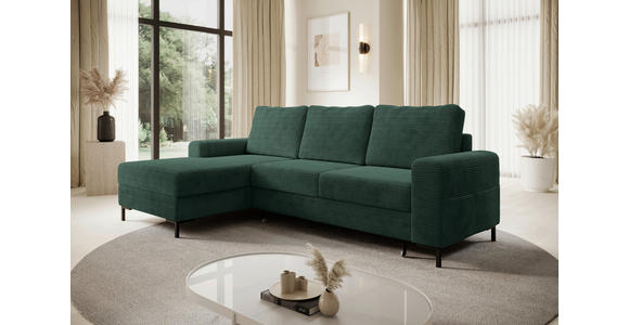 ECKSOFA Dunkelgrün Cord  - Dunkelgrün/Schwarz, KONVENTIONELL, Textil/Metall (150/240cm) - Carryhome