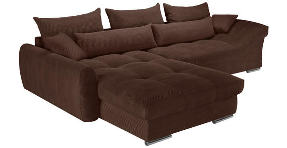 ECKSOFA Dunkelbraun Cord Zierkissen, Rückenkissen, Rücken echt  - Chromfarben/Dunkelbraun, KONVENTIONELL, Textil/Metall (225/335cm) - Carryhome