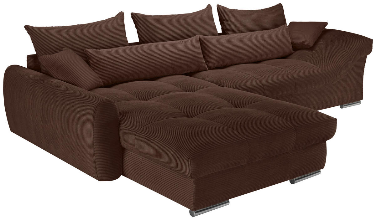 ECKSOFA Dunkelbraun Cord  - Chromfarben/Dunkelbraun, KONVENTIONELL, Textil/Metall (225/335cm) - Carryhome