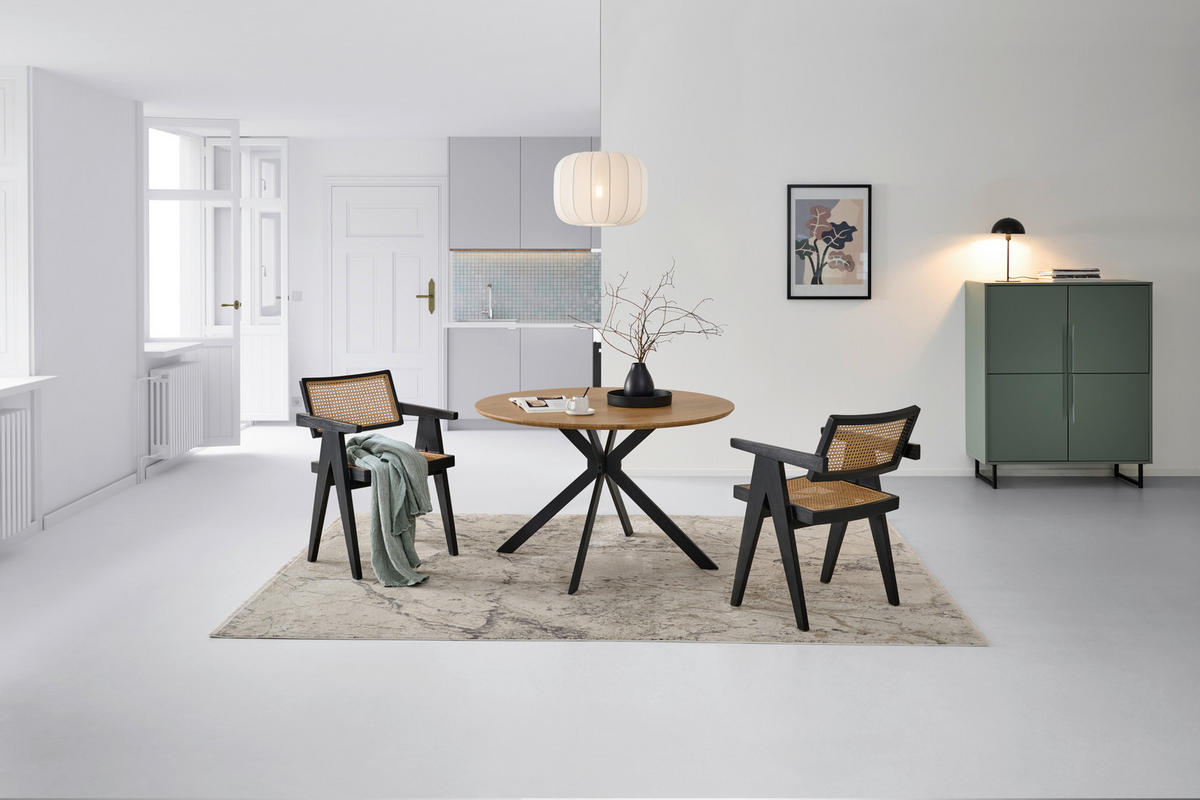 Masă din metal, material pe bază de lemn, 120/120/76 cm,   - culoare lemn stejar/negru, Konventionell, metal/material pe bază de lemn (120/120/76cm) - MID.YOU