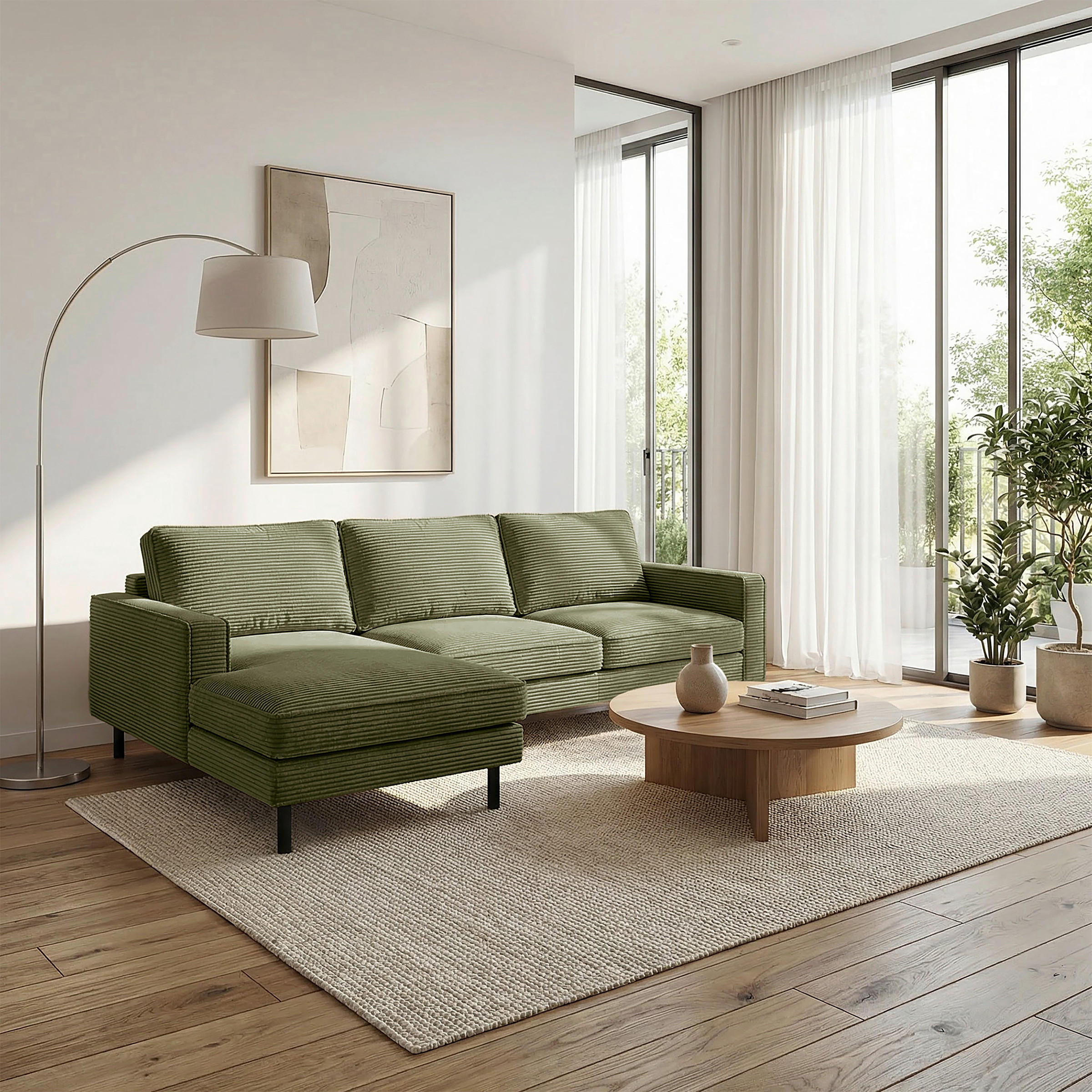 ECKSOFA Cord Olivgrün  - Schwarz/Olivgrün, Design, Textil/Metall (166/238cm) - Livetastic