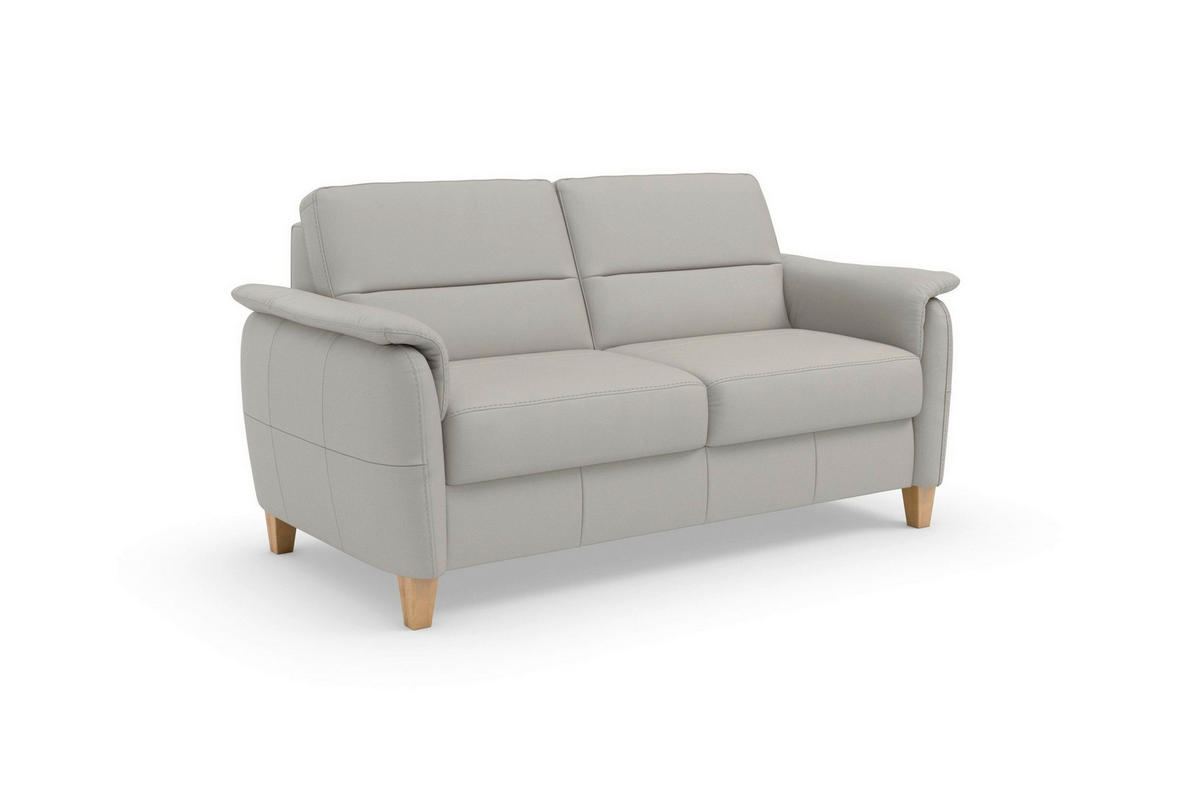 3-SITZER-SOFA PALMERA E Echtleder Hellgrau  - Eichefarben/Hellgrau, Basics, Leder/Holz (179/89/89cm) - Sit & More