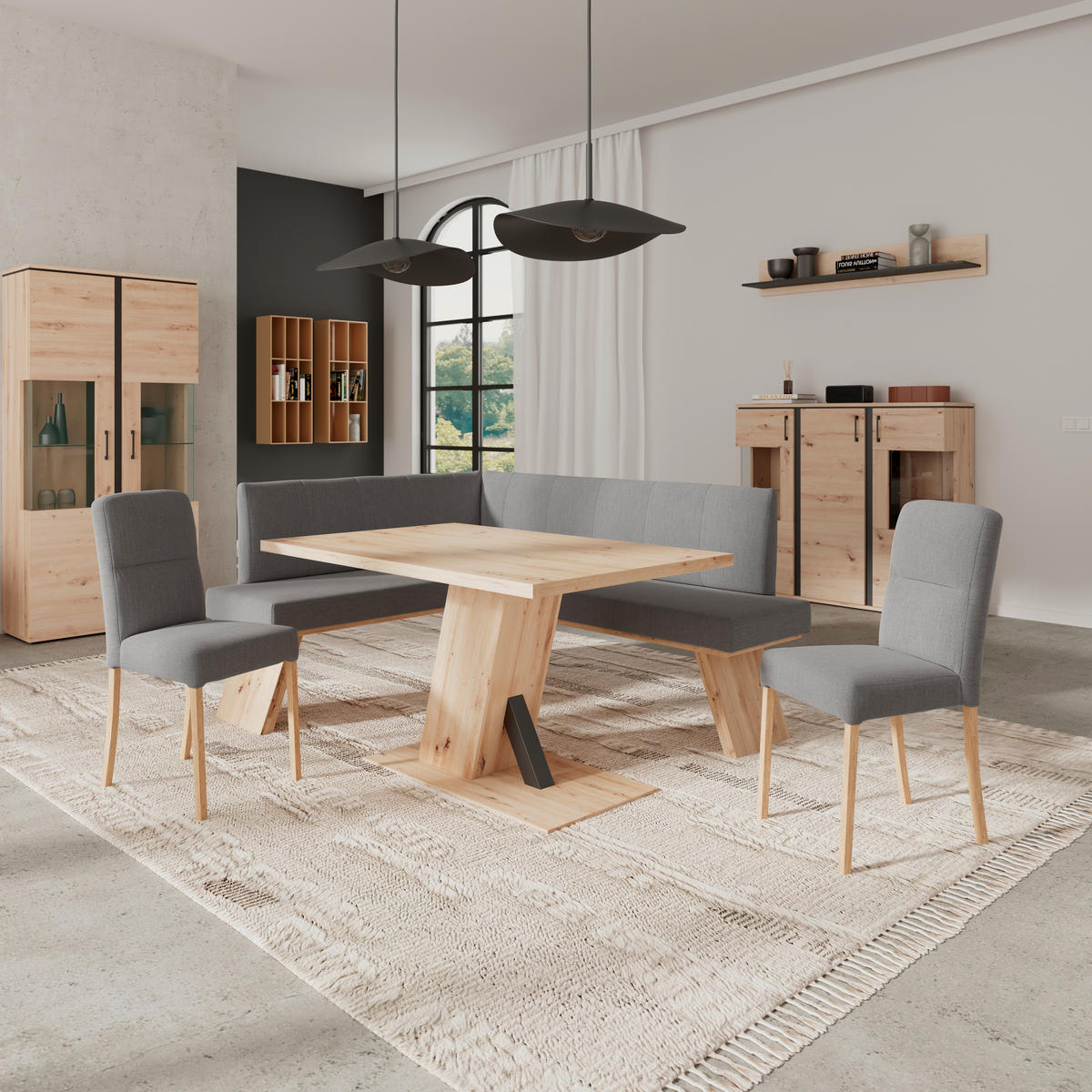 ECKBANK 140/160 cm Webstoff Grau   - Eichefarben/Grau, KONVENTIONELL, Textil (140/160cm) - Livetastic