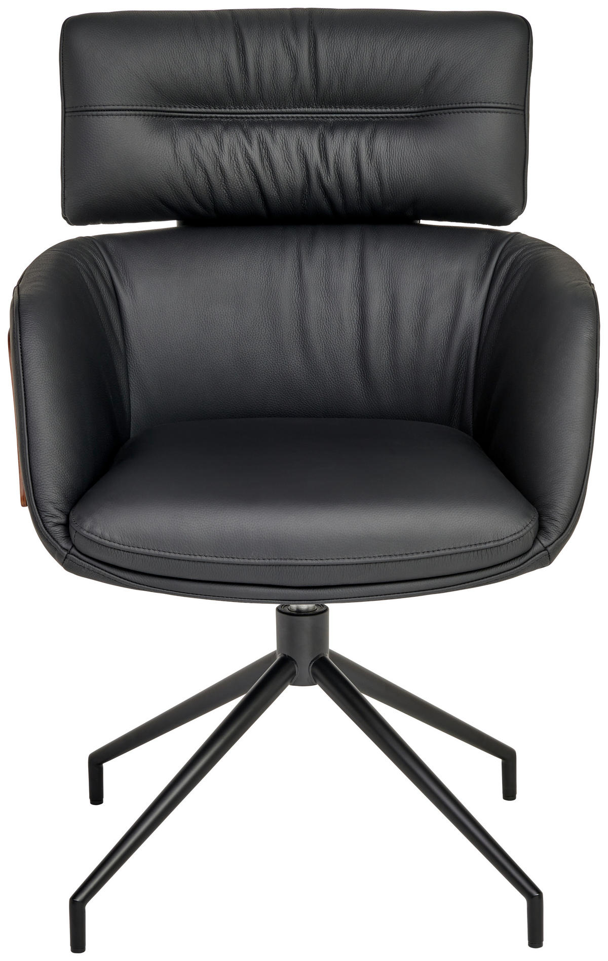 ARMLEHNSTUHL  Lederauswahl, Wippfunktion, Sitzfläche 360° drehbar, automatische Rückholfunktion  Echtleder  Schwarz, Walnussfarben  - Walnussfarben/Schwarz, Design, Leder/Holz (62/92/66cm) - Dieter Knoll