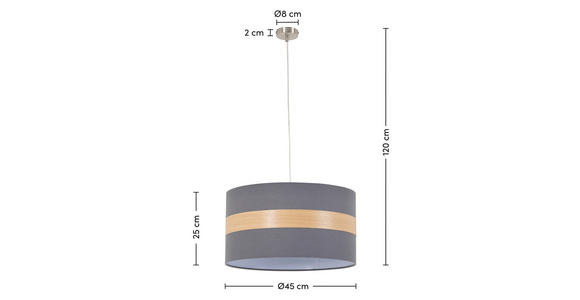 HÄNGELEUCHTE 45/120 cm  - Anthrazit, MODERN, Holz/Kunststoff (45/120cm) - Novel