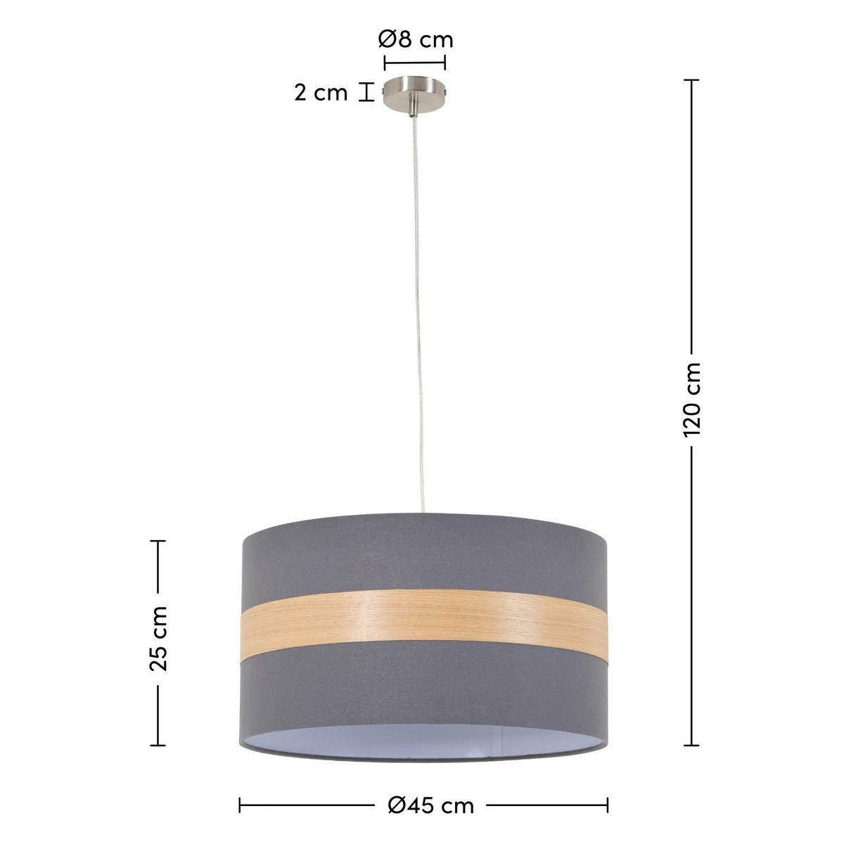 HÄNGELEUCHTE 45/120 cm  - Anthrazit, MODERN, Holz/Kunststoff (45/120cm) - Novel