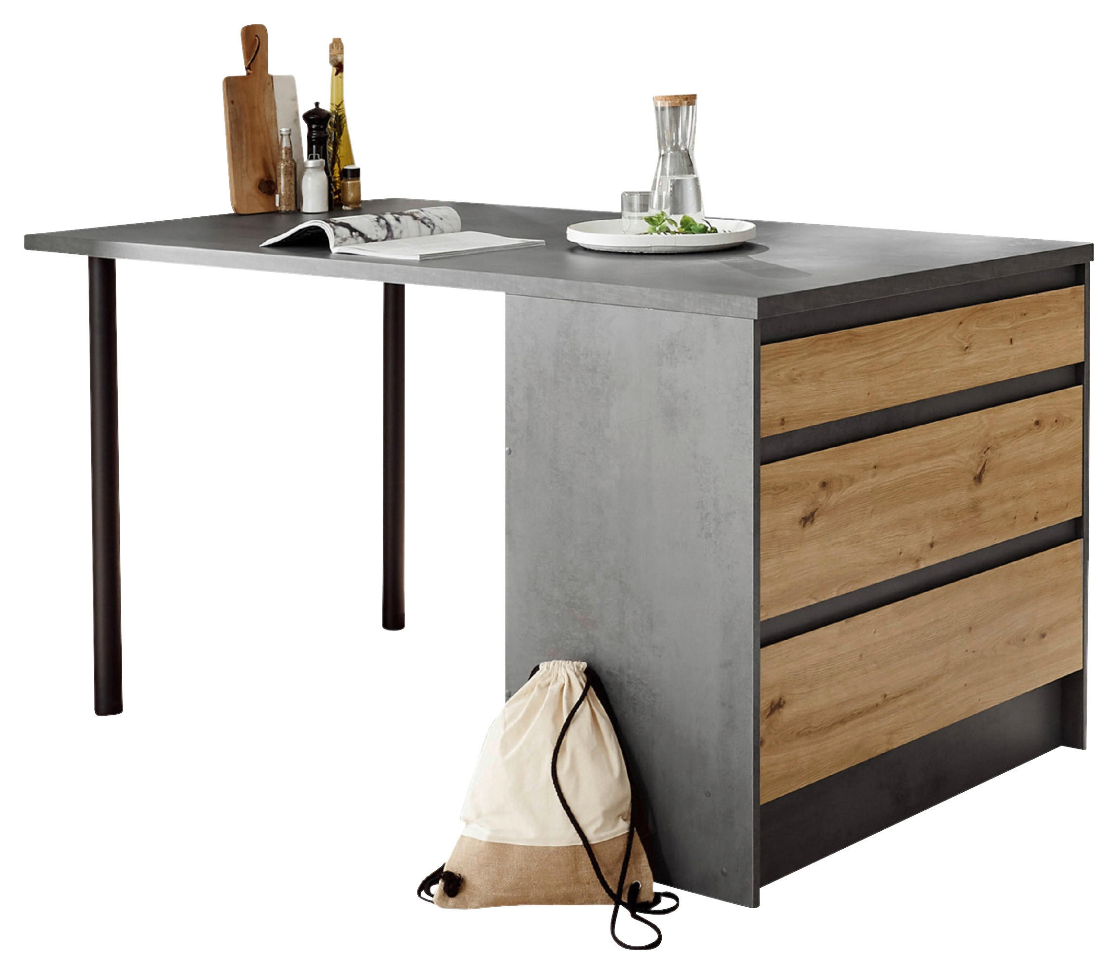 INSULĂ DE BUCĂTĂRIE 180/91/90 cm  - stejar Artisan/antracit, Design, material pe bază de lemn (180/91/90cm) - Xora