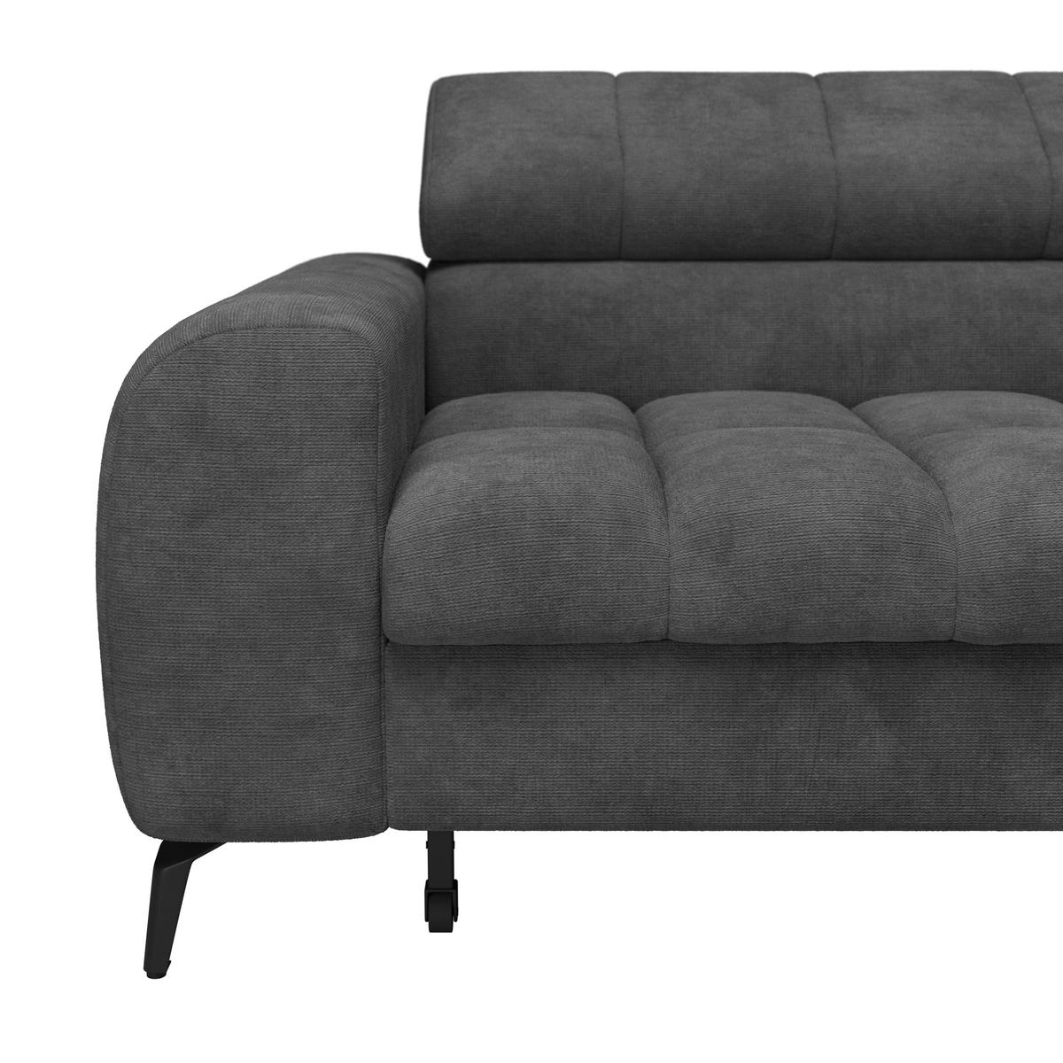 ECKSOFA Dunkelgrau Bettkasten, Rücken echt, Kopfteilverstellung  - Dunkelgrau/Schwarz, Trend, Kunststoff/Textil (261/203cm) - Livetastic