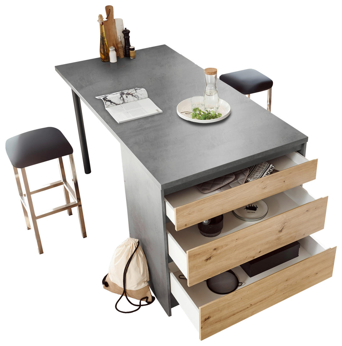 KUHINJSKI OTOK antracit, hrast Artisan  - hrast Artisan/antracit, Design, drvni materijal (180/91/90cm) - MID.YOU