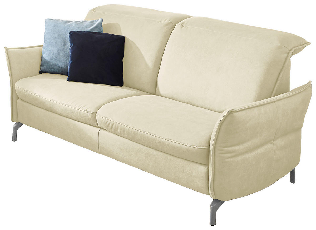 2-SITZER-SOFA in Echtleder Creme  - Creme/Nickelfarben, Modern, Leder/Metall (154/89/109cm) - Livetastic