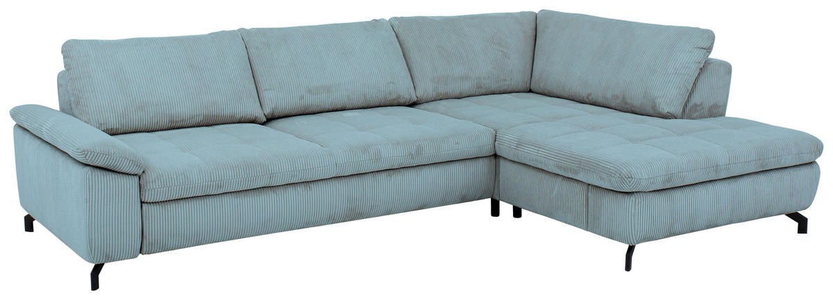 ECKSOFA in Cord, Velours Hellblau  - Schwarz/Hellblau, Design, Textil/Metall (291/197cm) - Beldomo Style