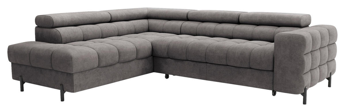 ECKSOFA FERUCCE in Chenille Grau  200/276 cm  - Schwarz/Grau, Design, Textil/Metall (200/276cm) - MID.YOU