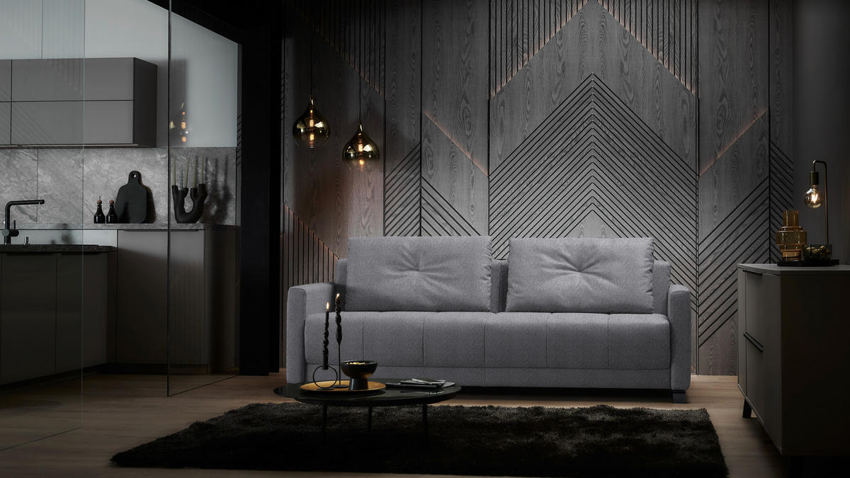 SCHLAFSOFA Flachgewebe Grau Stoffauswahl, Schlafen auf Sitzhöhe, Bettfunktion erhältlich, Armteil links, Armteil rechts, haustierfreundlicher Bezug  - Schwarz/Grau, Konventionell, Textil/Metall (232/77/116cm) - Dieter Knoll