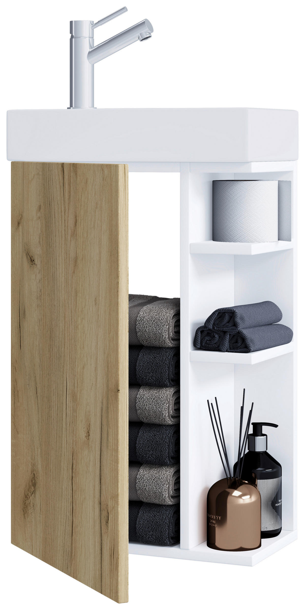 WASCHTISCHKOMBI 40 cm  - Honigeiche/Weiss, Modern, Keramik/Holzwerkstoff (40cm) - MID.YOU