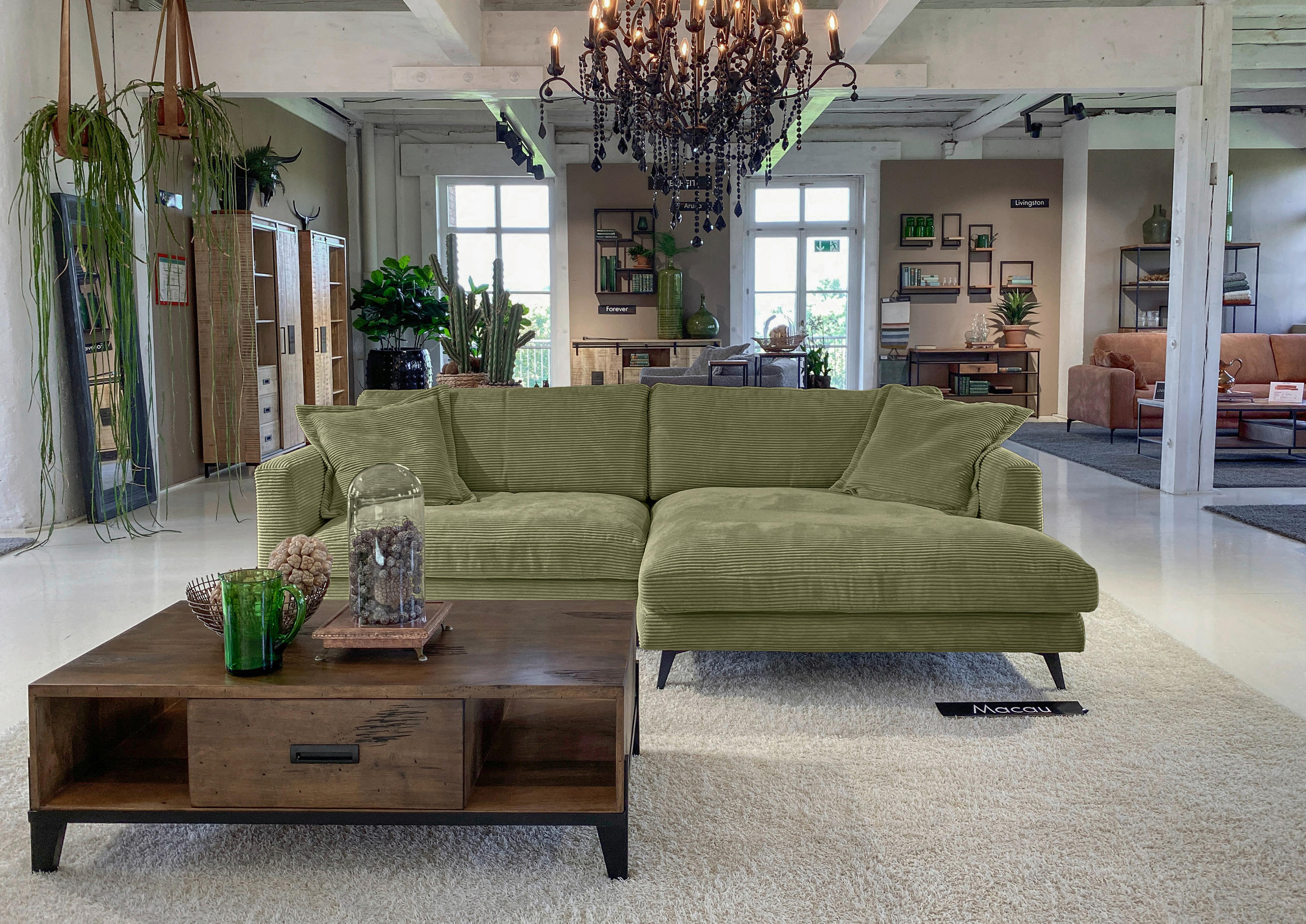 ECKSOFA Olivgrün Cord  - Schwarz/Olivgrün, LIFESTYLE, Textil/Metall (270/140cm) - Landscape