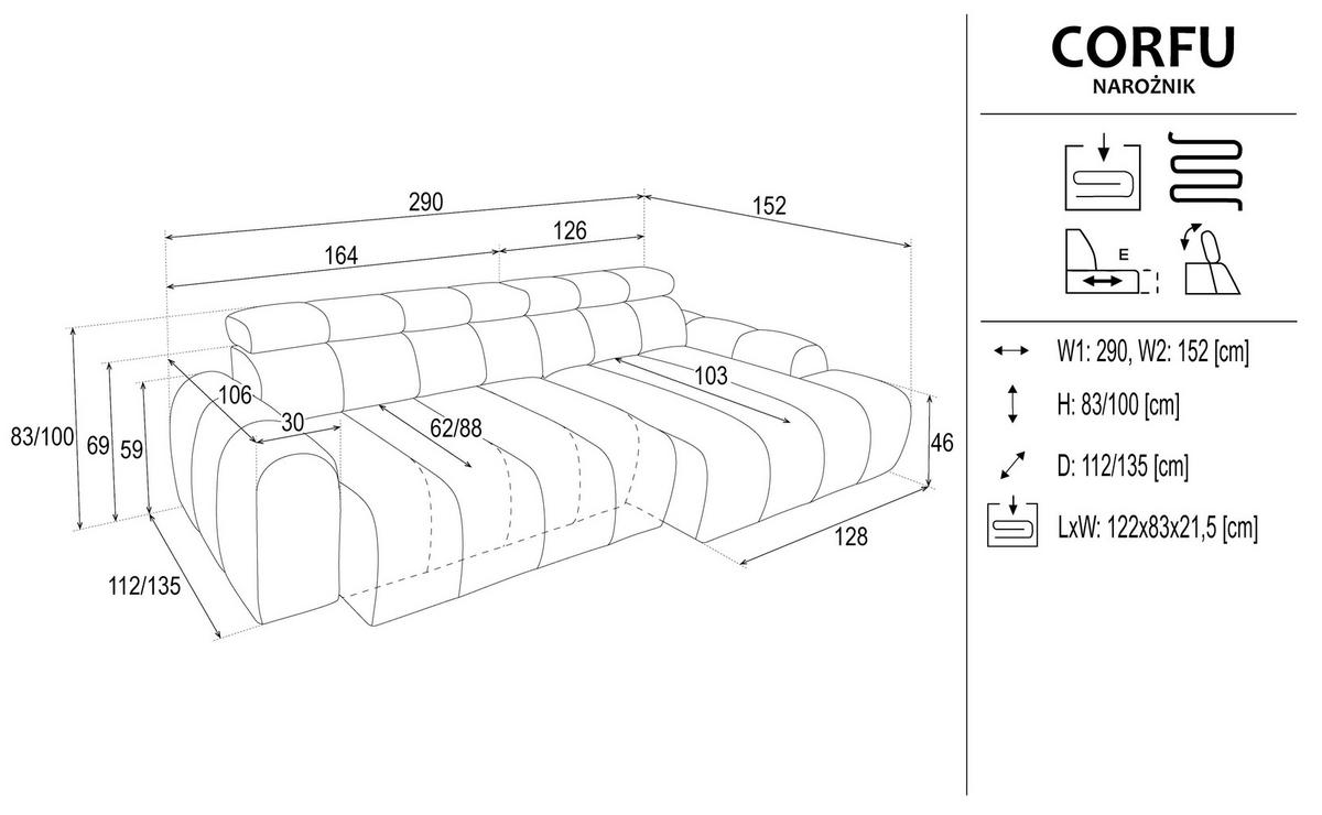 ECKSOFA Salbeigrün Chenille Bettkasten, Rücken echt, Relaxfunktion, Kopfteilverstellung  - Salbeigrün/Schwarz, Design, Kunststoff/Textil (152/290cm) - Stylife