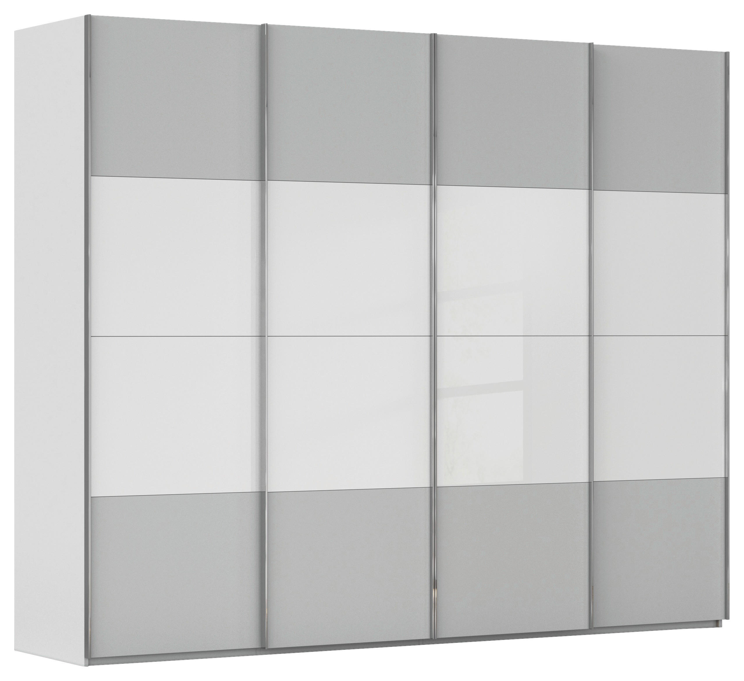 SCHWEBETÜRENSCHRANK 271/223/68 cm 4-türig Grau, Weiß  - Chromfarben/Weiß, KONVENTIONELL, Glas/Holzwerkstoff (271/223/68cm) - Novel
