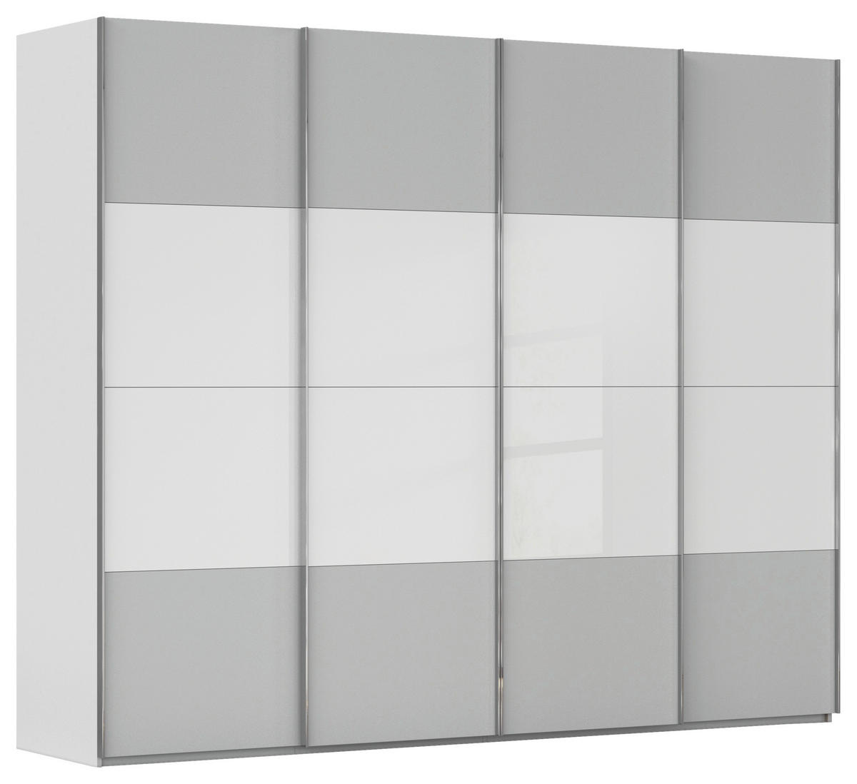 SCHWEBETÜRENSCHRANK 271/235/68 cm 4-türig Grau, Weiß  - Chromfarben/Weiß, KONVENTIONELL, Glas/Holzwerkstoff (271/235/68cm) - Novel
