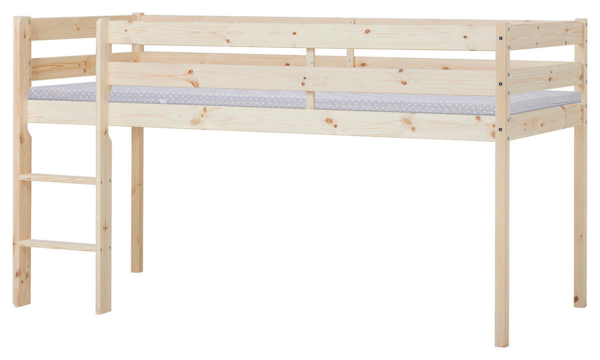 HOCHBETT 90/200 cm,  in Naturfarben, Kieferfarben, Leiter, Matratze, Rollrost  - Weiß/Naturfarben, MODERN, Holz/Kunststoff (90/200cm) - MID.YOU