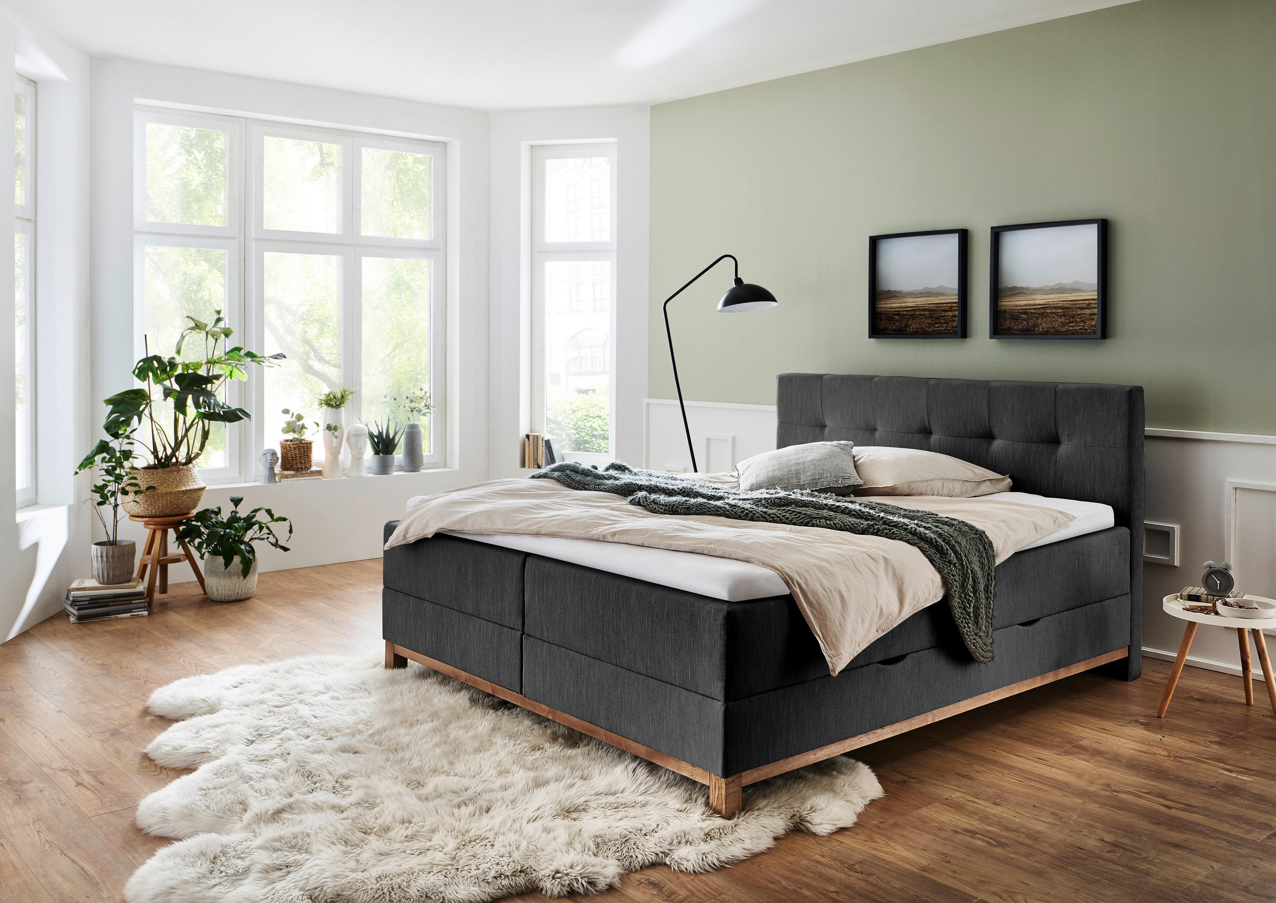 BOXBETT 180/200 cm,  in Anthrazit, Bettkasten, Topper, H3 + H3 = fest  - Eichefarben/Anthrazit, MODERN, Holz/Textil (180/200cm) - Livetastic