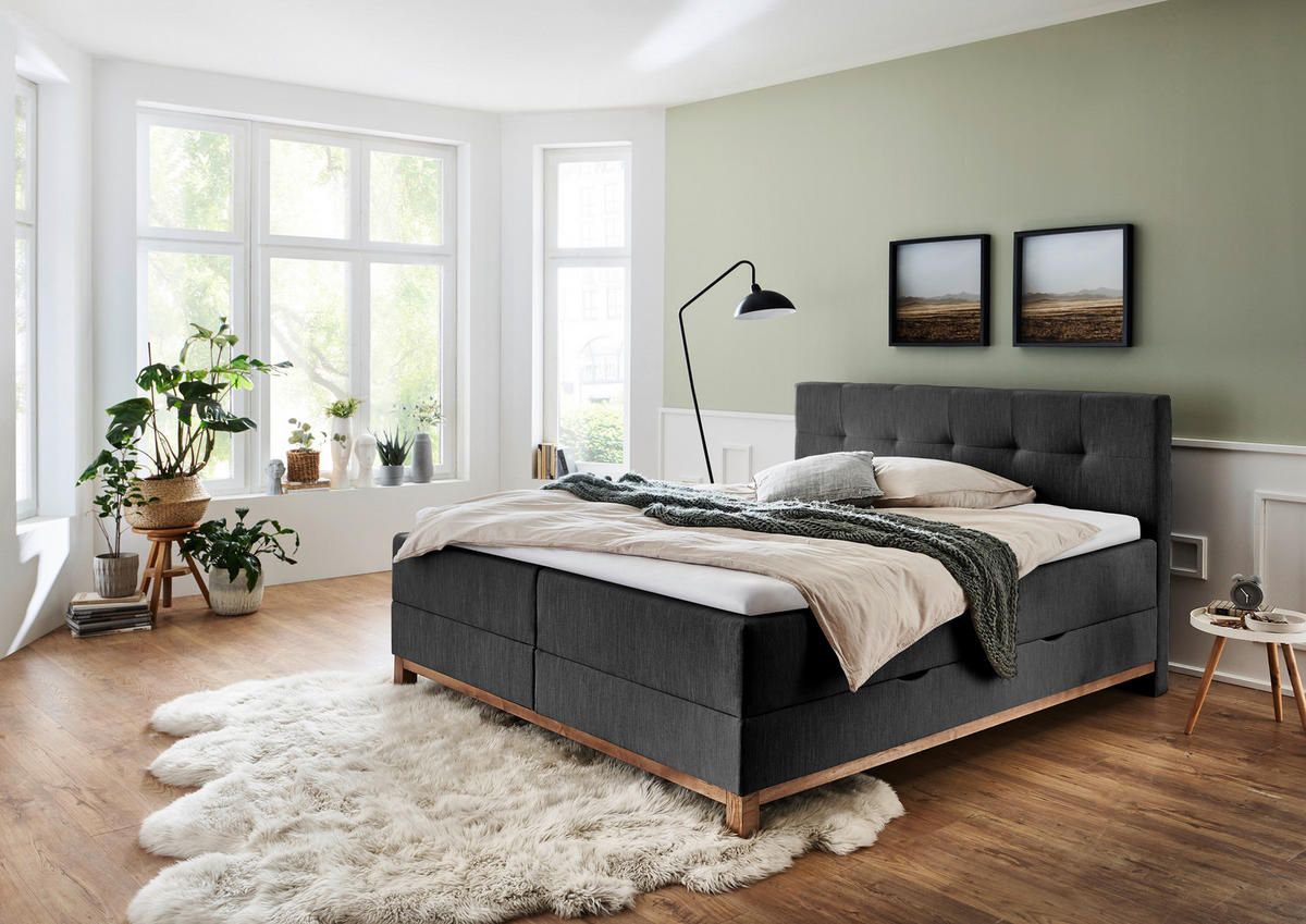 BOXBETT 180/200 cm,  in Anthrazit, Bettkasten, Topper, H3 + H3 = fest  - Eichefarben/Anthrazit, MODERN, Holz/Textil (180/200cm) - Livetastic