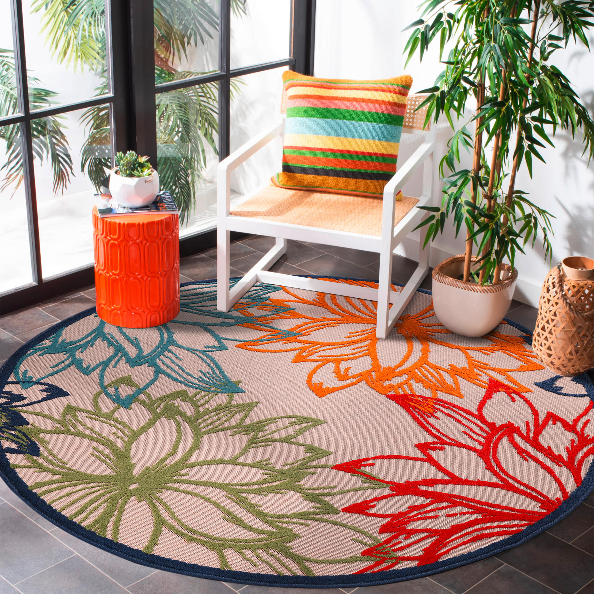 PREPROGA ZA ZUNANJO UPORABO Floral 150 cm tkano večbarvno, bela - bela/večbarvno, Trendi, umetna masa/tekstil (150cm)