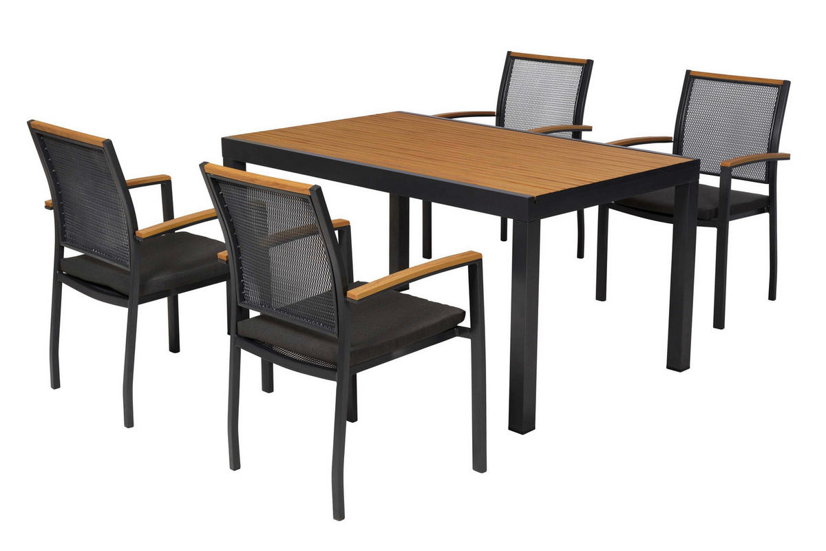 GARTENTISCHGRUPPE  - Graphitfarben/Naturfarben, KONVENTIONELL, Kunststoff/Textil - Gardenson