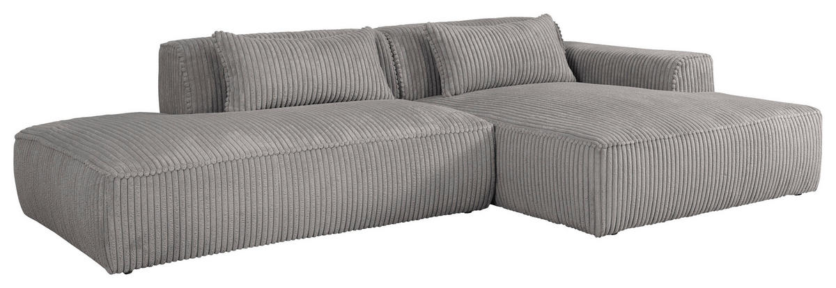 ECKSOFA BILLUND Grau Cord Nierenkissen  - Schwarz/Grau, KONVENTIONELL, Kunststoff/Textil (294/165cm) - Livetastic