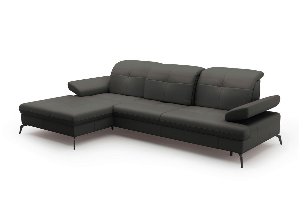 ECKSOFA in Echtleder Anthrazit  - Anthrazit/Schwarz, Konventionell, Leder/Metall (185/279cm) - Sit & More