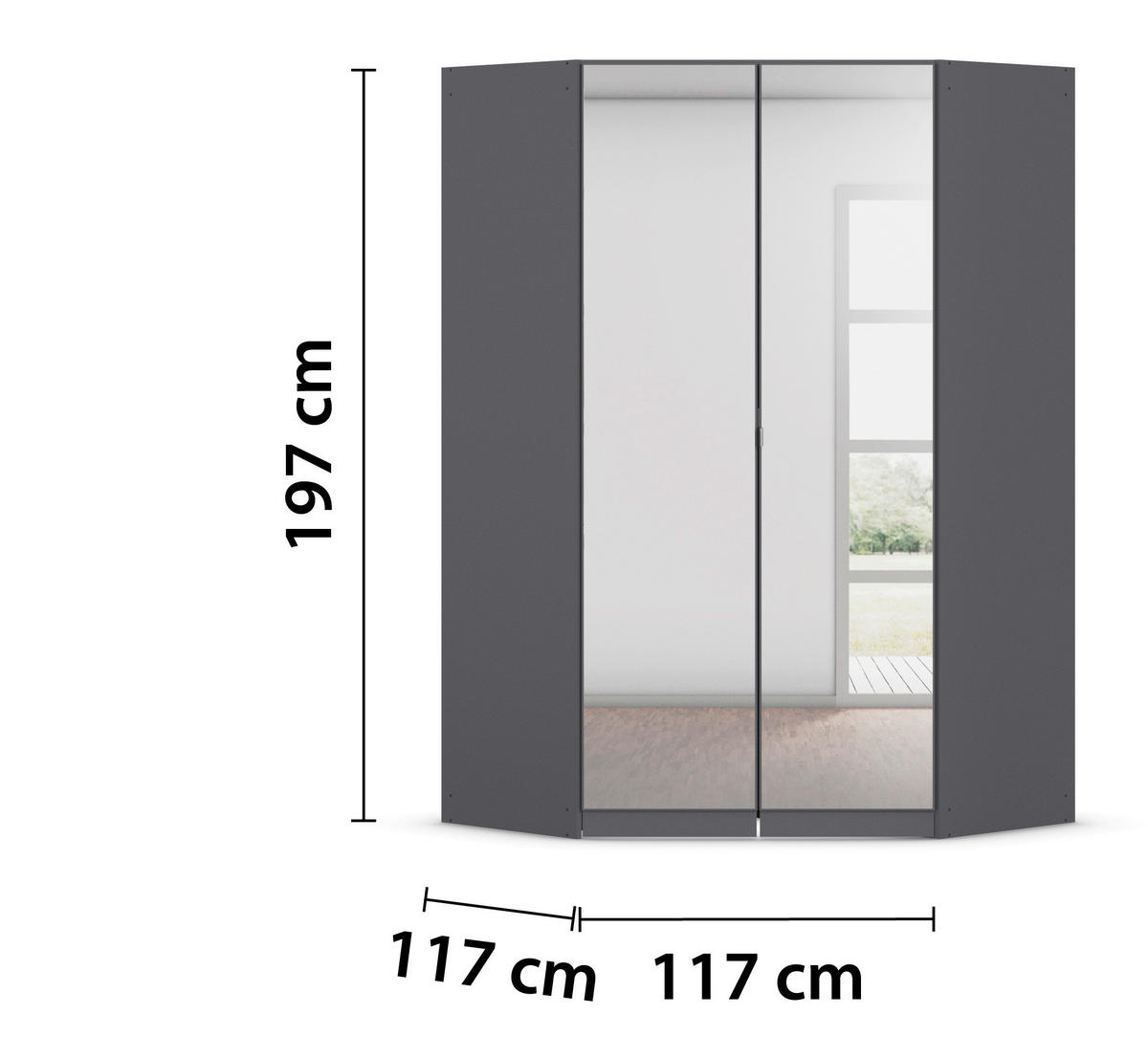 DREHTÜRENSCHRANK 117/197/54 cm,  in Grau, 2-türig  - Alufarben/Grau, KONVENTIONELL, Glas/Holzwerkstoff (117/197/54cm) - home24