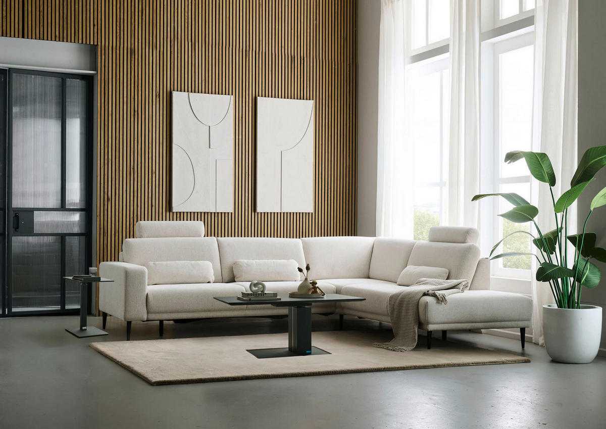 ECKSOFA Dieter Knoll Beige Chenille  - Beige/Schwarz, Design, Textil/Metall (303/254cm) - Dieter Knoll