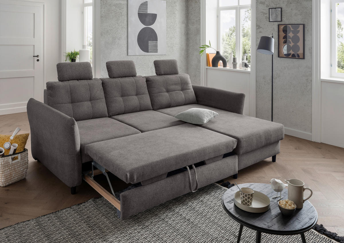 ECKSOFA in Chenille Graubraun  - Graubraun/Hellgrau, Modern, Holz/Textil (250-280/176cm) - Livetastic