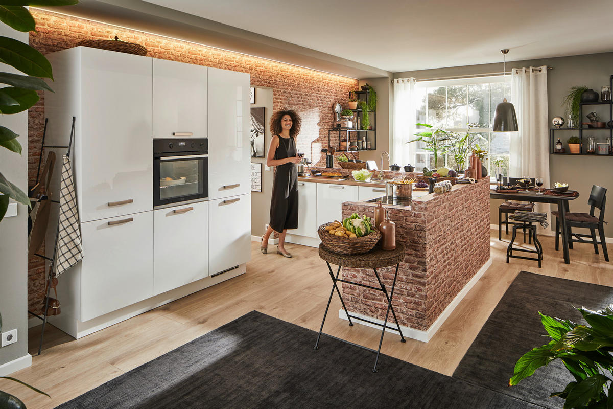 INBYGGNADSKÖK   - stålfärgad/vit, Design, metall/trämaterial - Celina