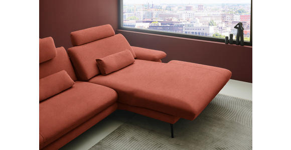 ECKSOFA  in Chenille, Flachgewebe Terracotta  284/180 cm  - Terracotta/Schwarz, Design, Textil/Metall (284/180cm) - Dieter Knoll