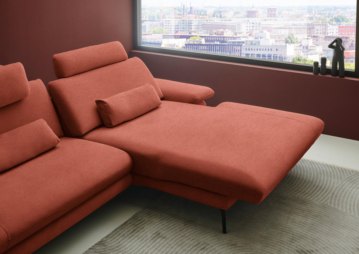ECKSOFA  in Chenille, Flachgewebe Terracotta  284/180 cm  - Terracotta/Schwarz, Design, Textil/Metall (284/180cm) - Dieter Knoll