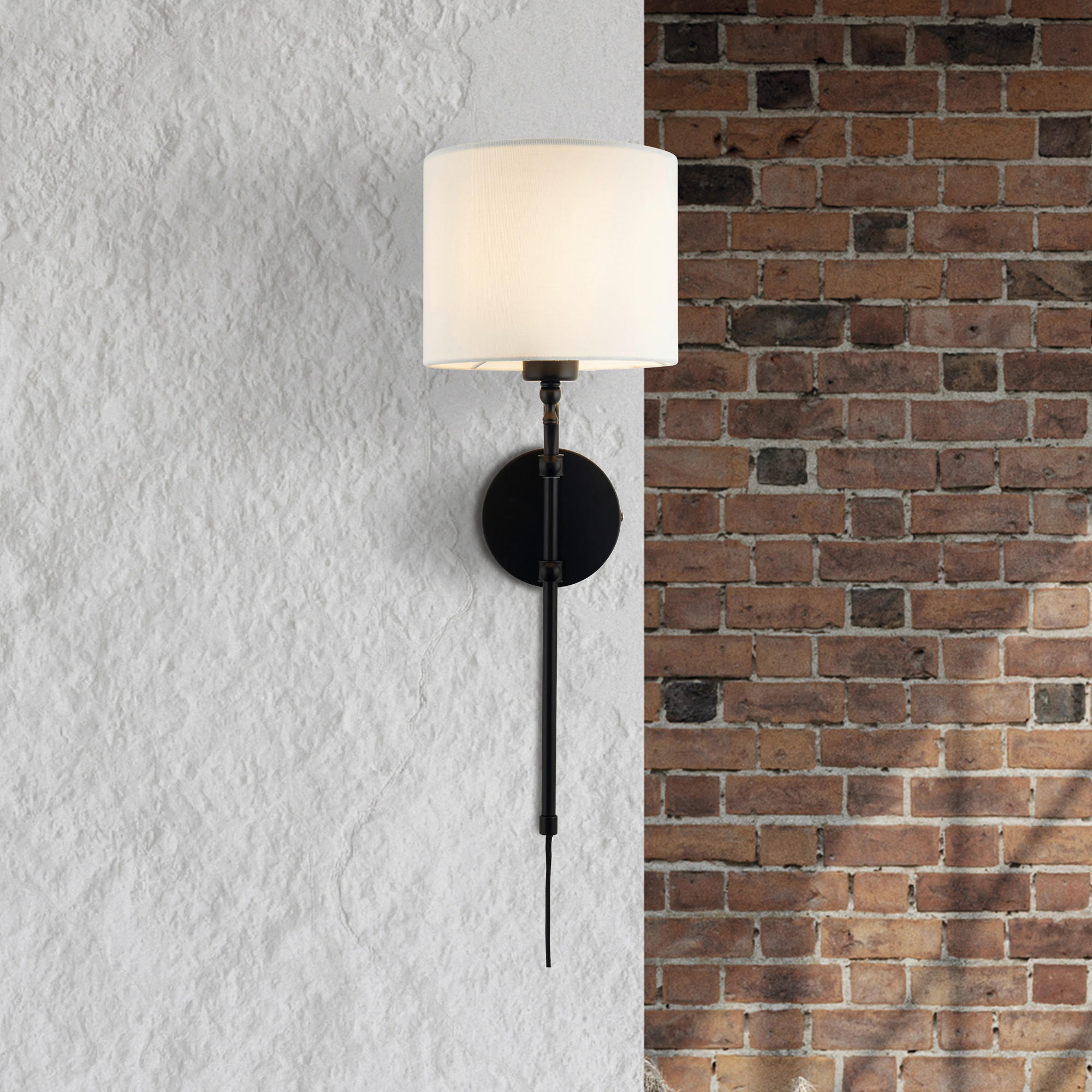 WANDLEUCHTE Munich 20/56 cm   - Schwarz/Naturfarben, Basics, Metall (20/56cm)