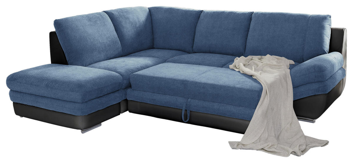 WOHNLANDSCHAFT in Blau, Schwarz  - Chromfarben/Blau, Modern, Textil/Metall (221/264cm) - MID.YOU