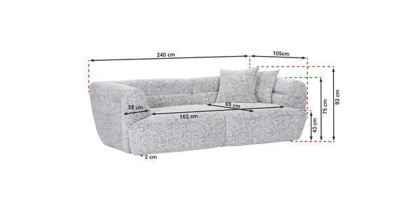 BIGSOFA  in Chenille Schwarz, Weiß  - Schwarz/Weiß, KONVENTIONELL, Kunststoff/Textil (240/75/105cm) - Carryhome