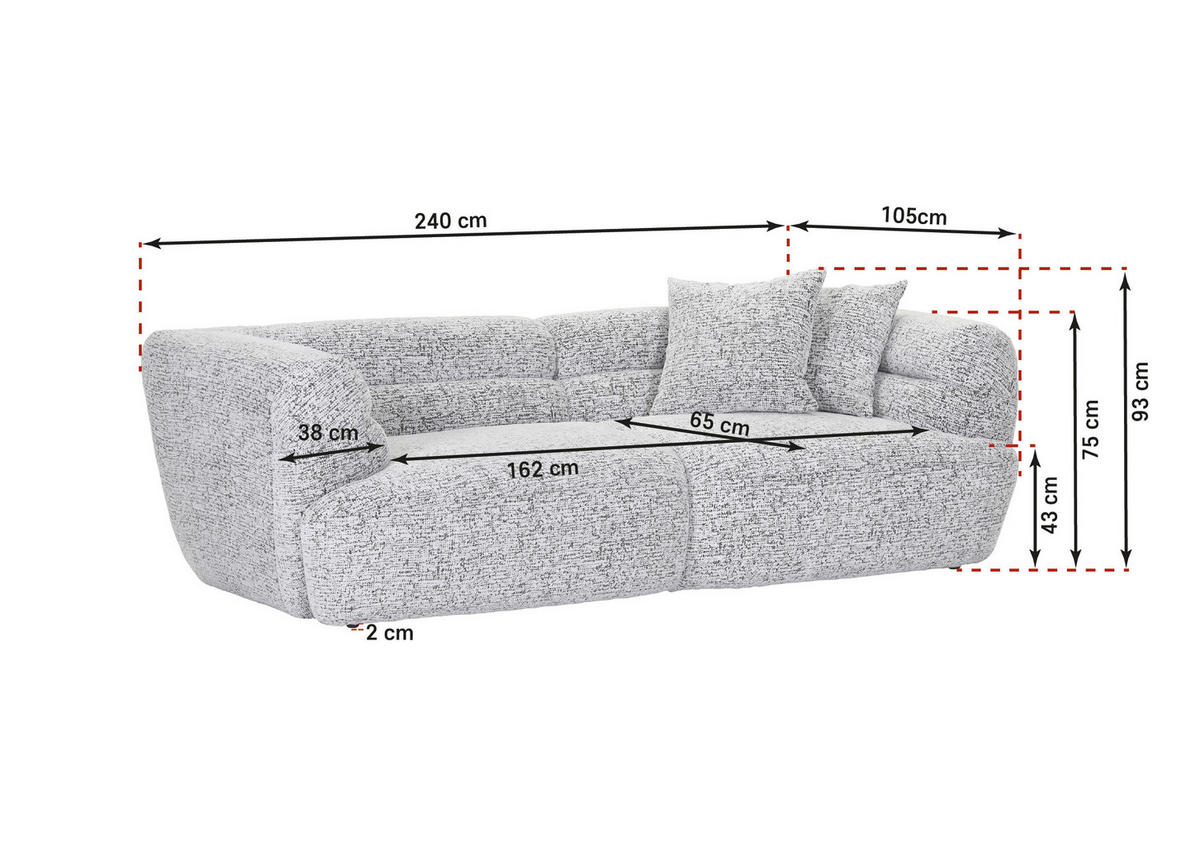 BIGSOFA Chenille Schwarz, Weiß  - Schwarz/Weiß, KONVENTIONELL, Kunststoff/Textil (240/75/105cm) - Carryhome