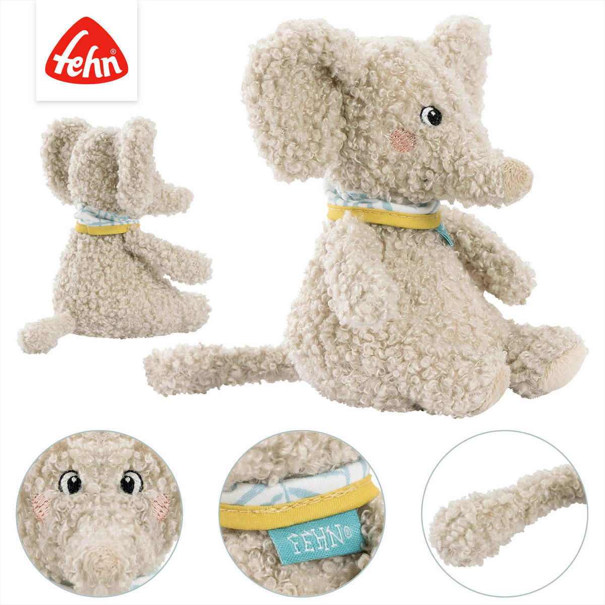 KUSCHELTIER Elefant Erik  - Hellgrau, Basics, Textil (19/11/7cm) - Fehn